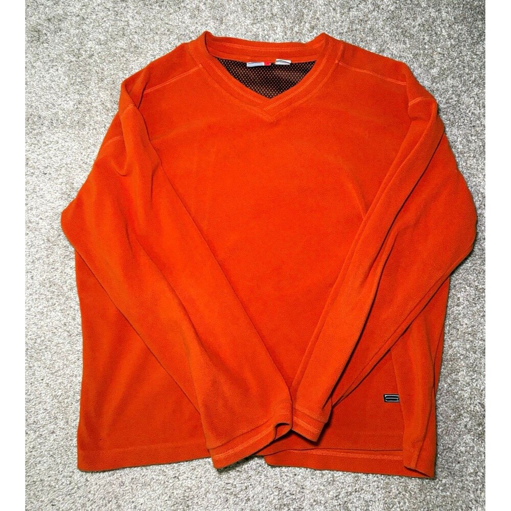 Arizona Jean Co. Orange Polyester Fleece V-Neck Pullover Sweater Mens L